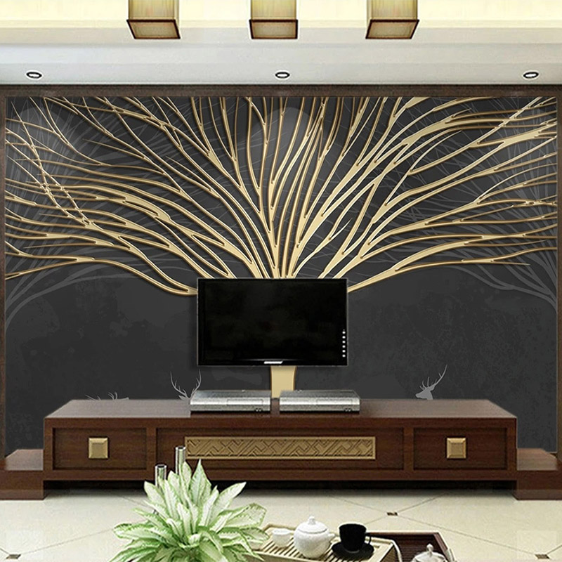 Wall Decor Lighting Tree - Custom Mural Wallpaper Modern Hand-painted 3D