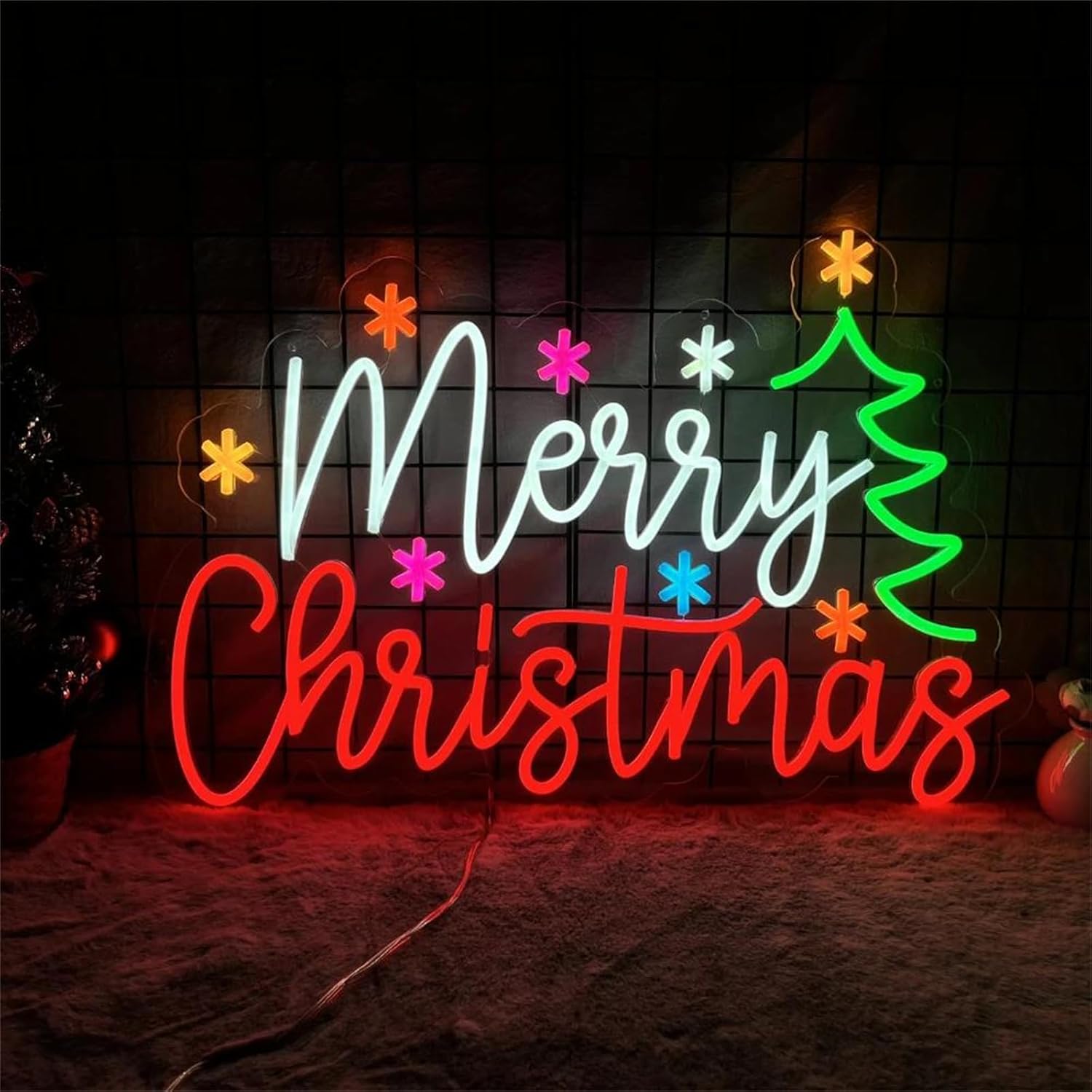 Merry Christmas Neon Sign with - Wall Decor Lighting Tree ulasan dan harga