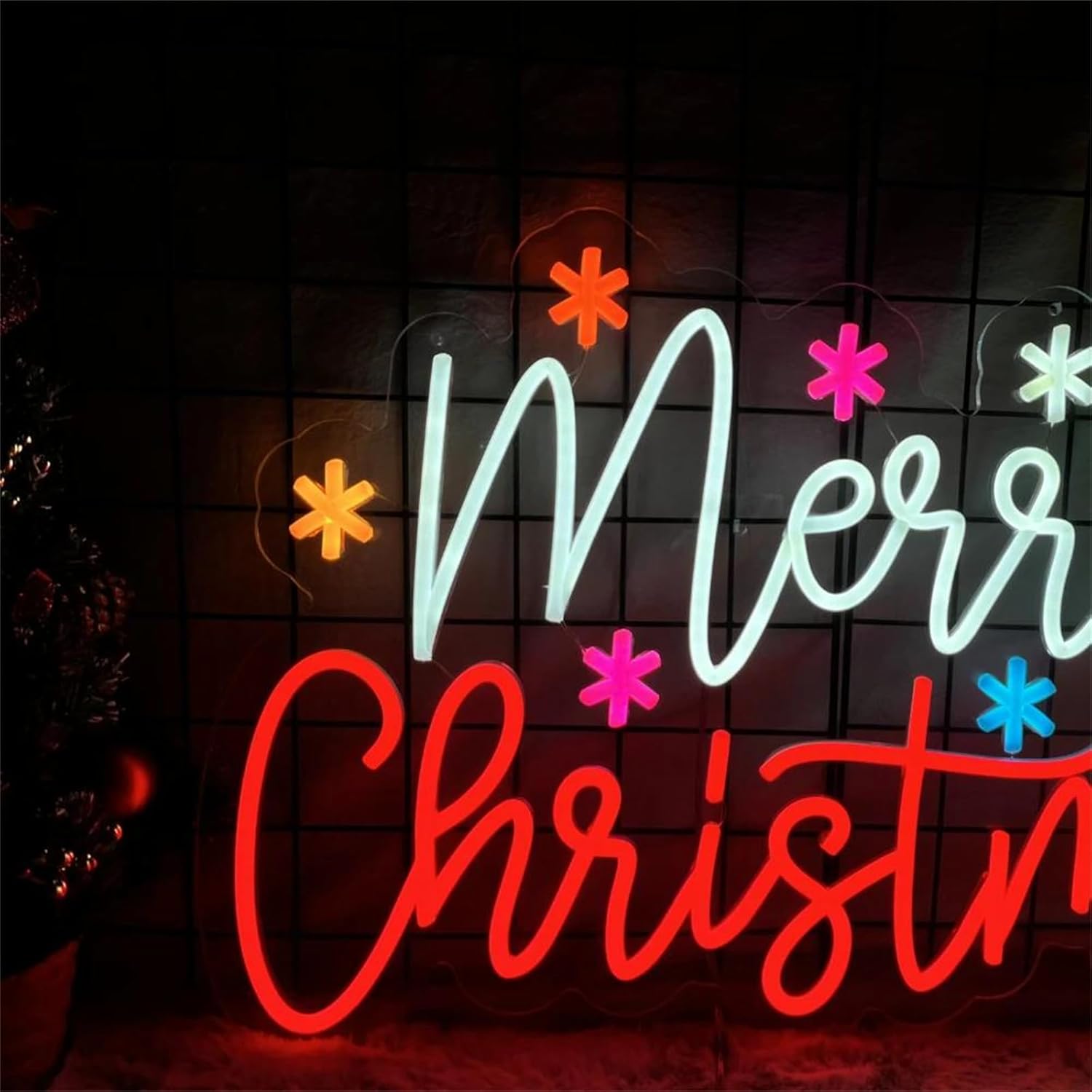 Merry Christmas Neon Sign with - Wall Decor Lighting Tree ulasan dan harga