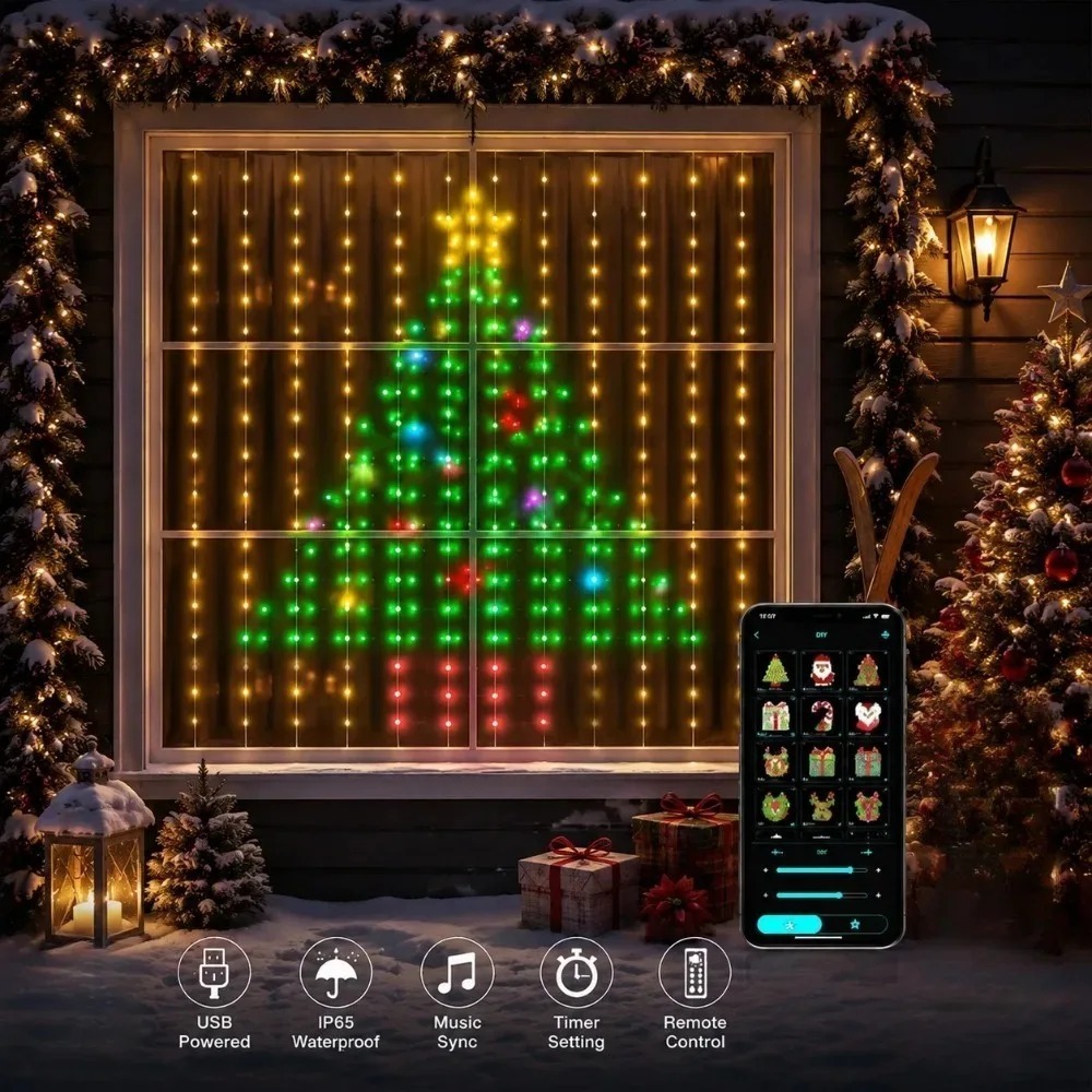 LED Pixel Curtain Lights Bluet - Fairy Light Curtain ulasan dan harga