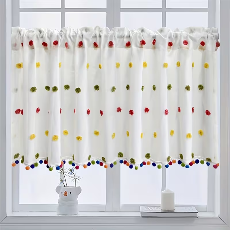 1pc Cream Thin Textured Dot Po - Fairy Light Curtain ulasan dan harga