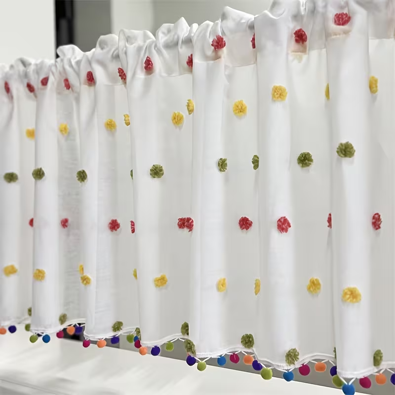 1pc Cream Thin Textured Dot Po - Fairy Light Curtain ulasan dan harga