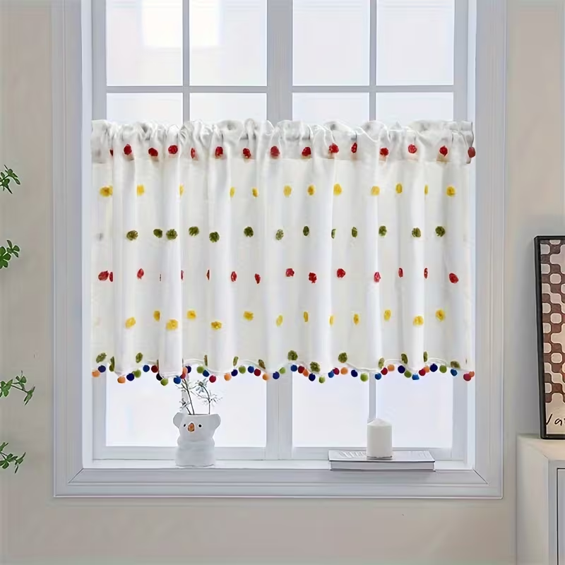 1pc Cream Thin Textured Dot Po - Fairy Light Curtain ulasan dan harga