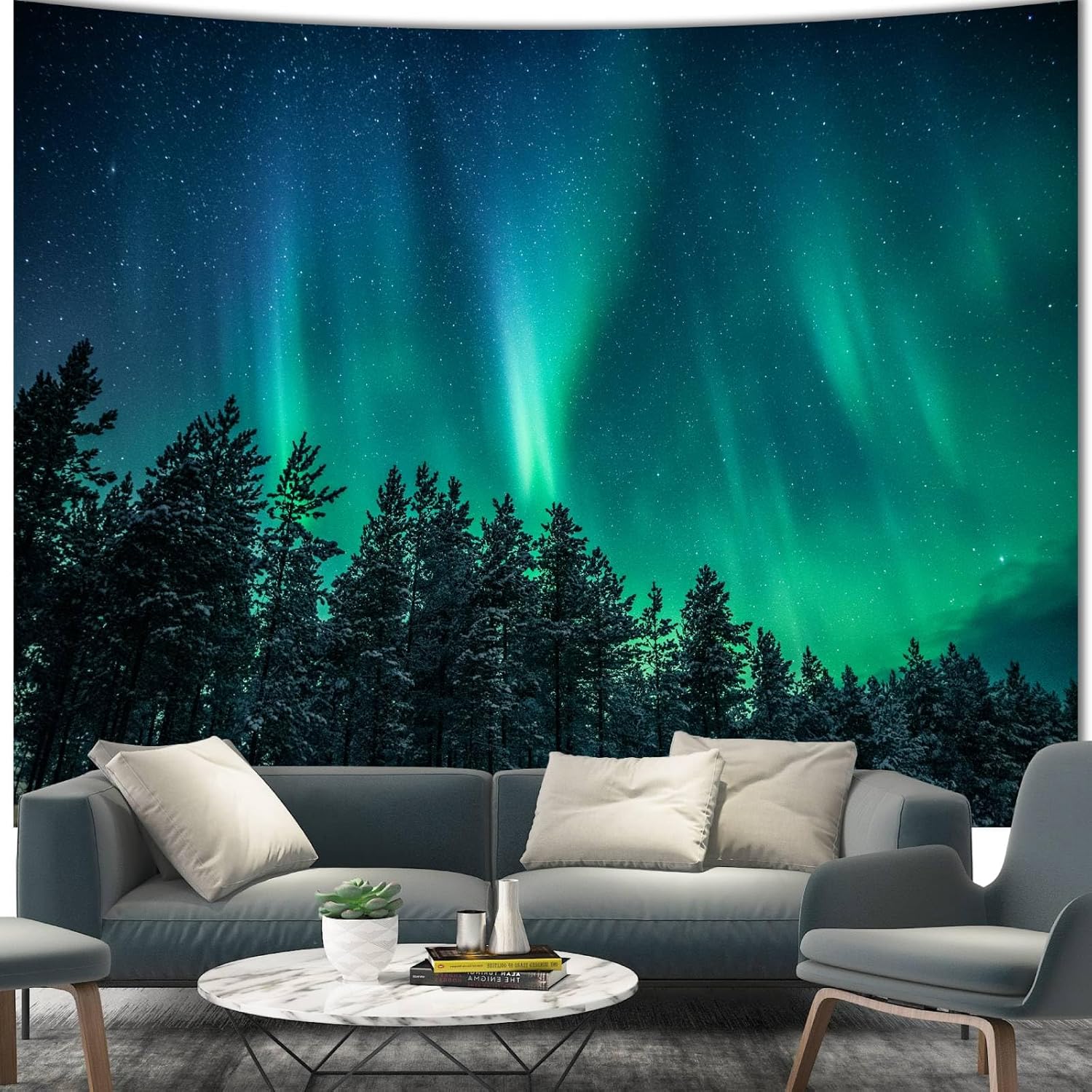 Large Northern Lights Tapestry - Wall Decor Lighting Tree ulasan dan harga